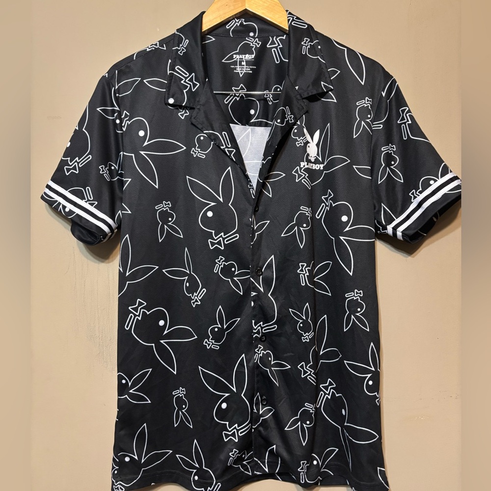 PLAYBOY Official Signature Logo Short Sleeve Button Down Shirt